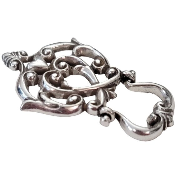 Brighton Silver Tone Heart Scroll Hinged Brooch, Eyeglass Holder E990 - Picture 3 of 7